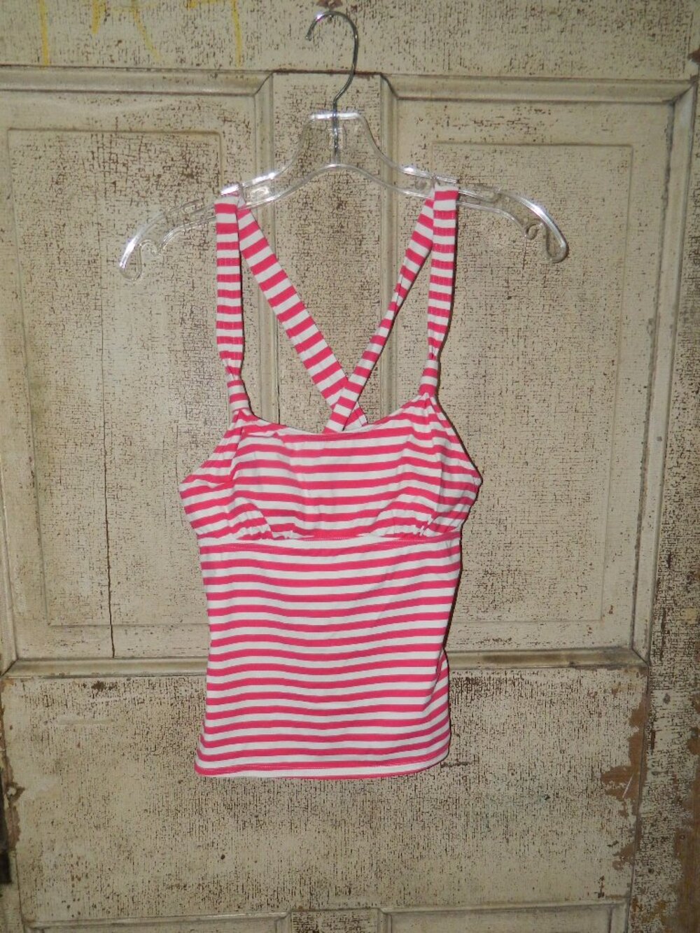 Lands' End Stripe Cross Strape Tankini Swim Top Sz 4 (XX-13)